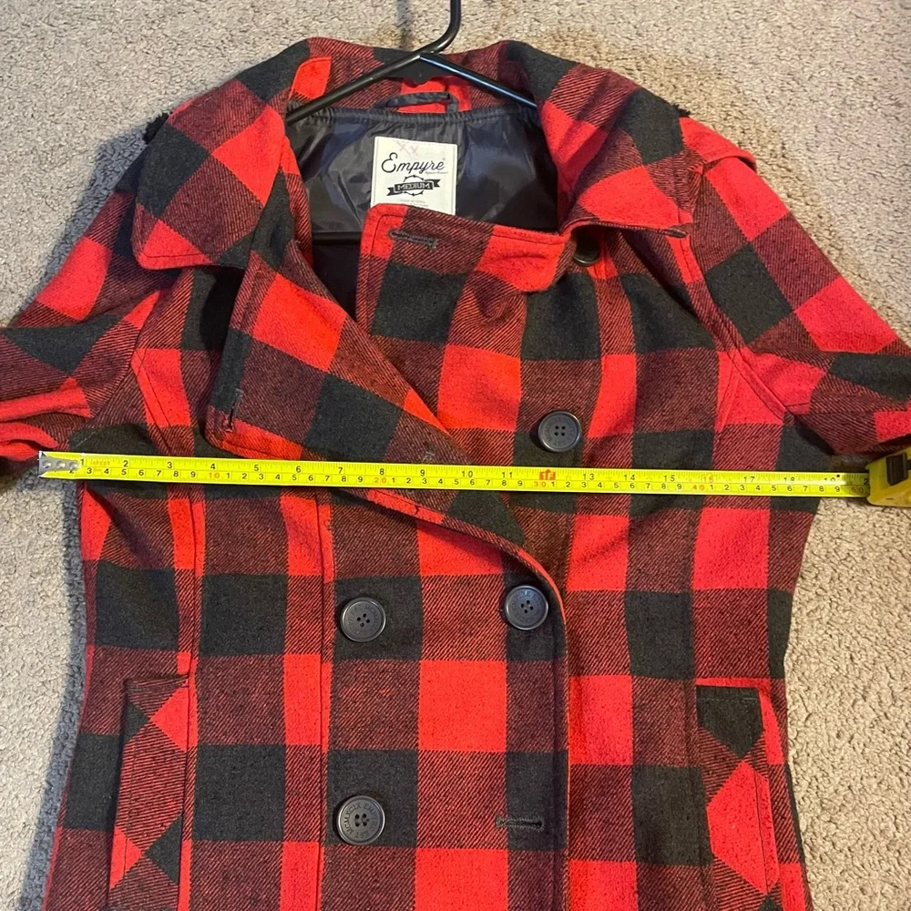 EMPYRE Sz M Cropped Buffalo Check Wool Blend Jacket Plaid Lumber Jack Jill Hood